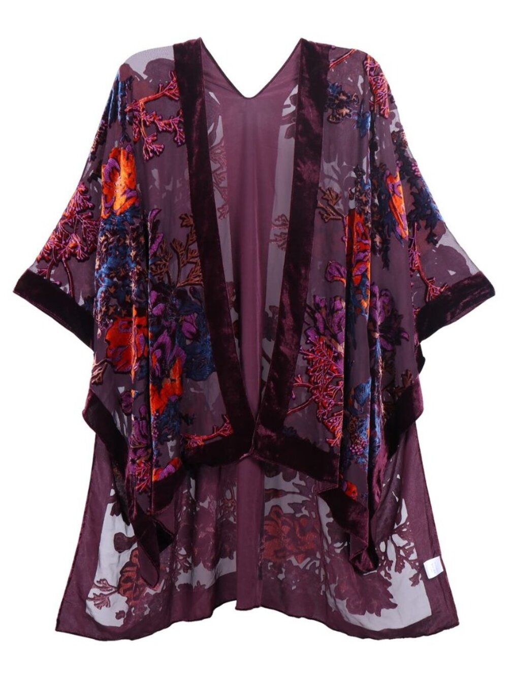 Women's Burnout Velvet Kimono Long Cardigan Cover Up Casual Outfit